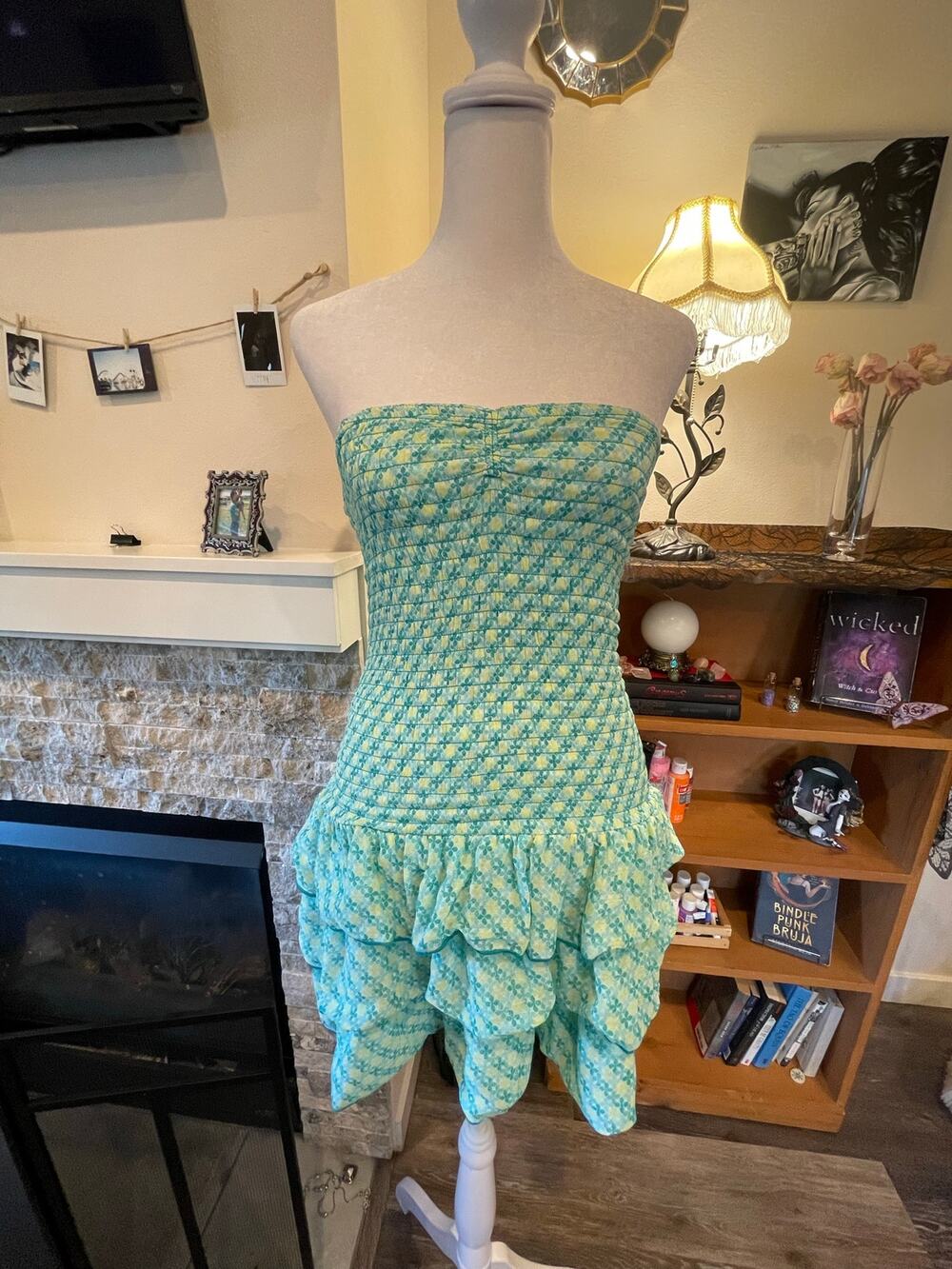 vintage turquoise aeropostale floral smocked and ruffle bottom dress
